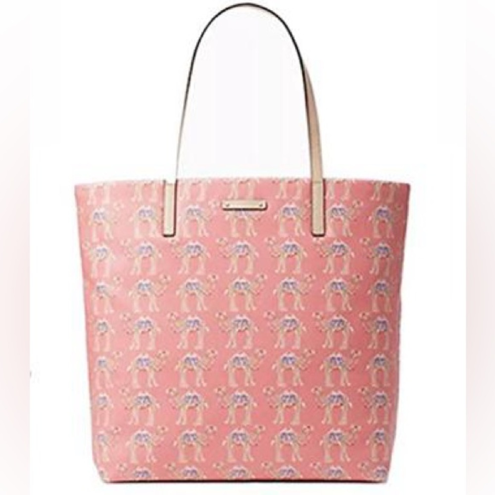 Kate Spade Shopper Spice Things Up Bon Tote Bag Novelty Camel Print Pink